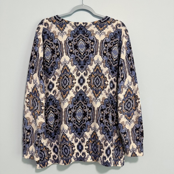 Lands’End Women’s Plus Supima Cotton Paisley Geometric Cardigan Sweater Size 1X - Picture 3 of 7
